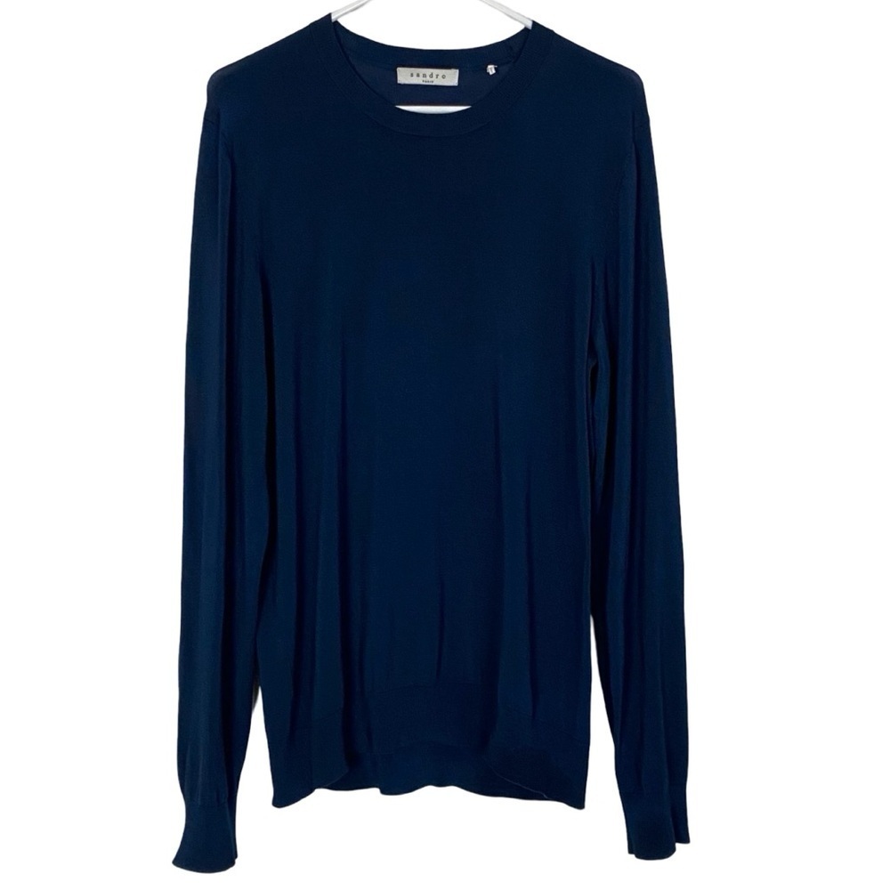 Sandro Paris Mens Sweater Size Large Navy Blue Crewneck Long Sleeve Pullover